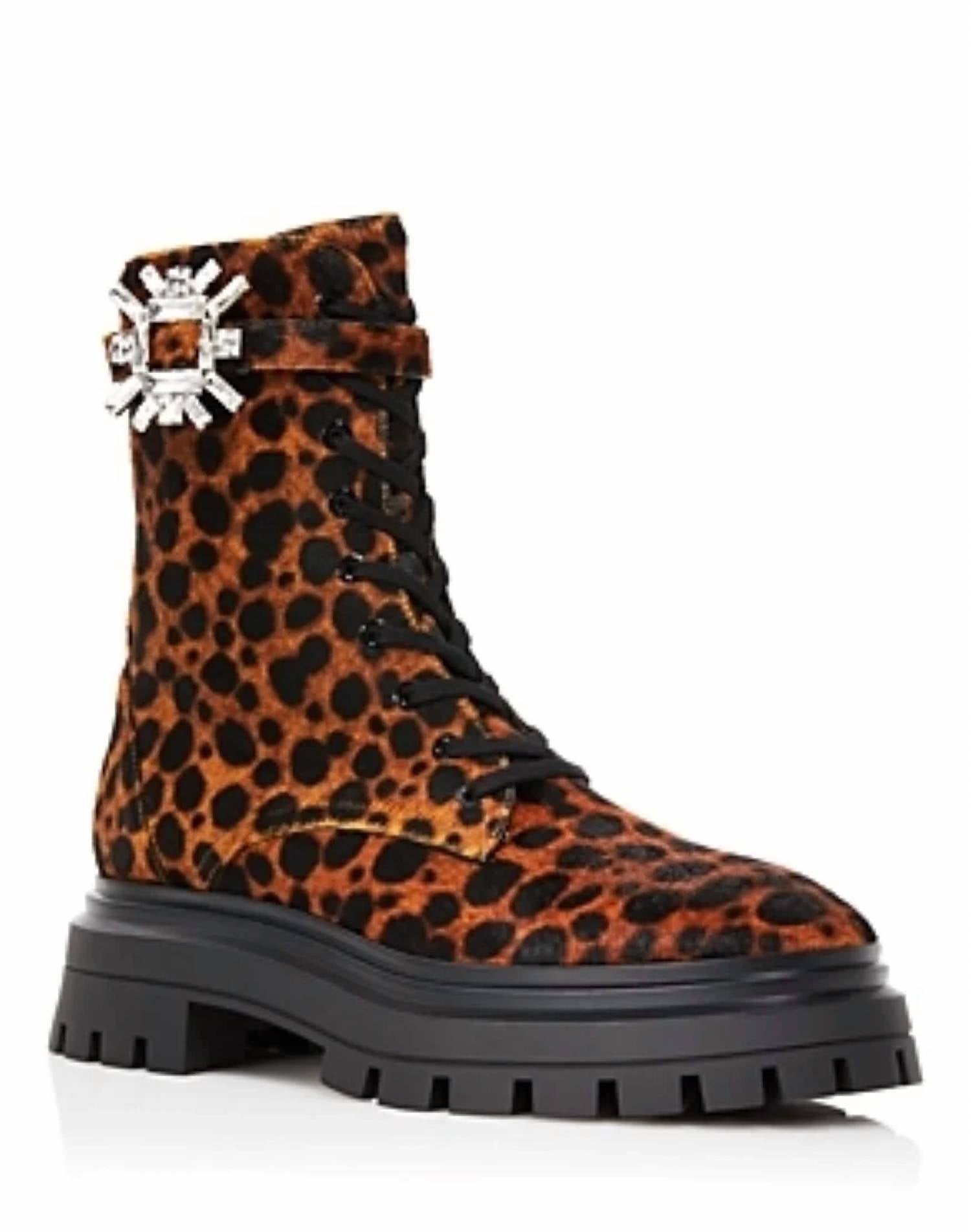 Stuart Weitzman - Women's Crystal Nova Bedford Leopard Combat Boots