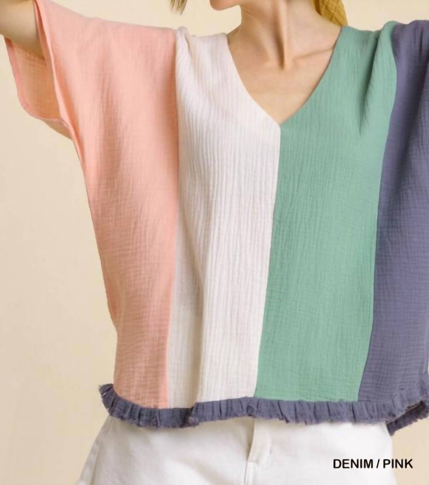 Umgee - Color Block Gauze Top