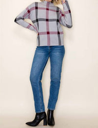 STACCATO Check Pattern Jacquard Mock Neck Sweater in heather grey - women's sweater