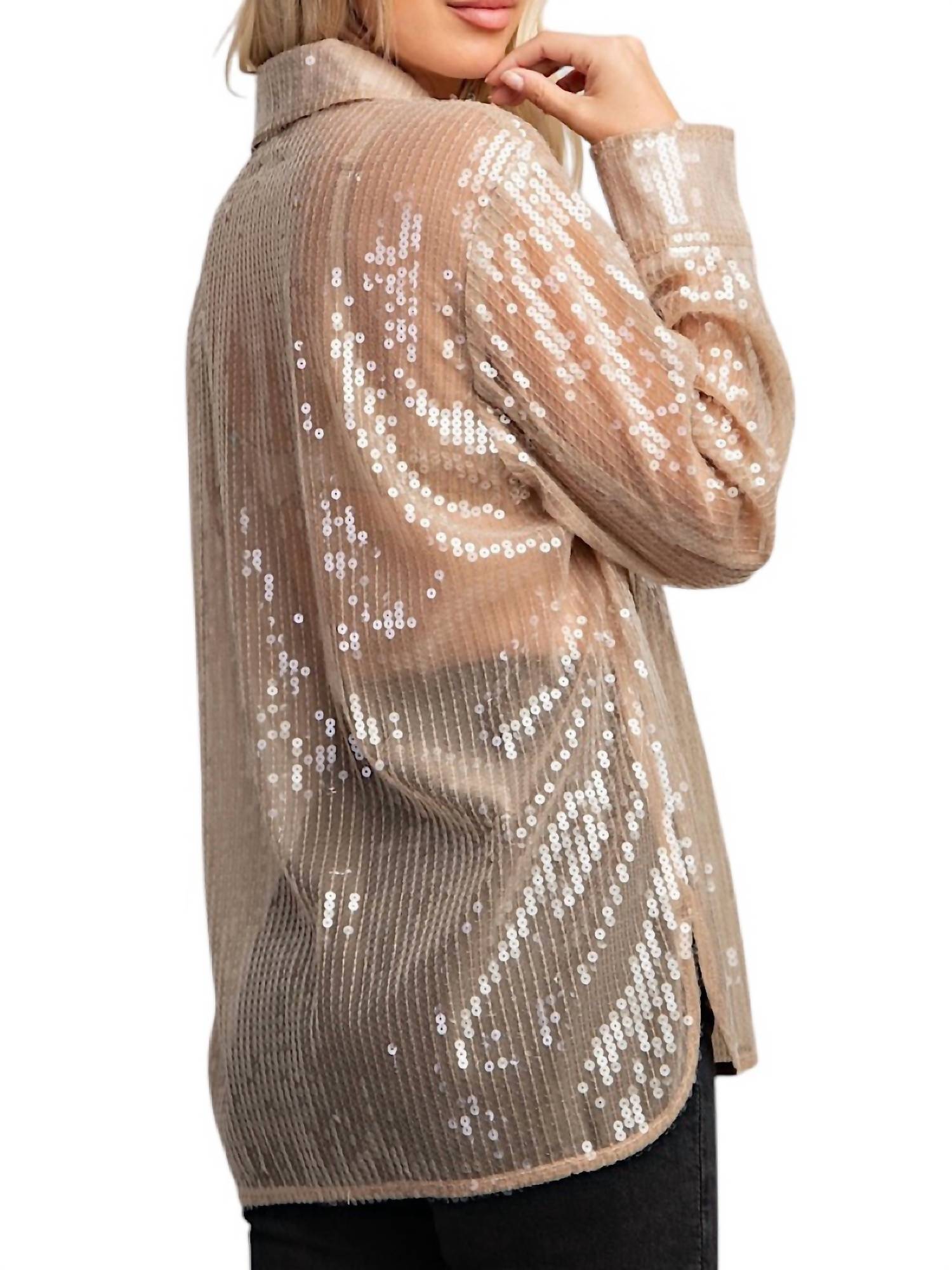 Glam - Sequin Collard Button Down Shirt