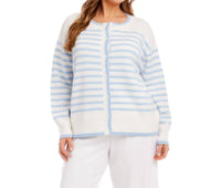 Karen Kane Stripe Cardigan Sweater - Plus in blue with off white - women's cardigan