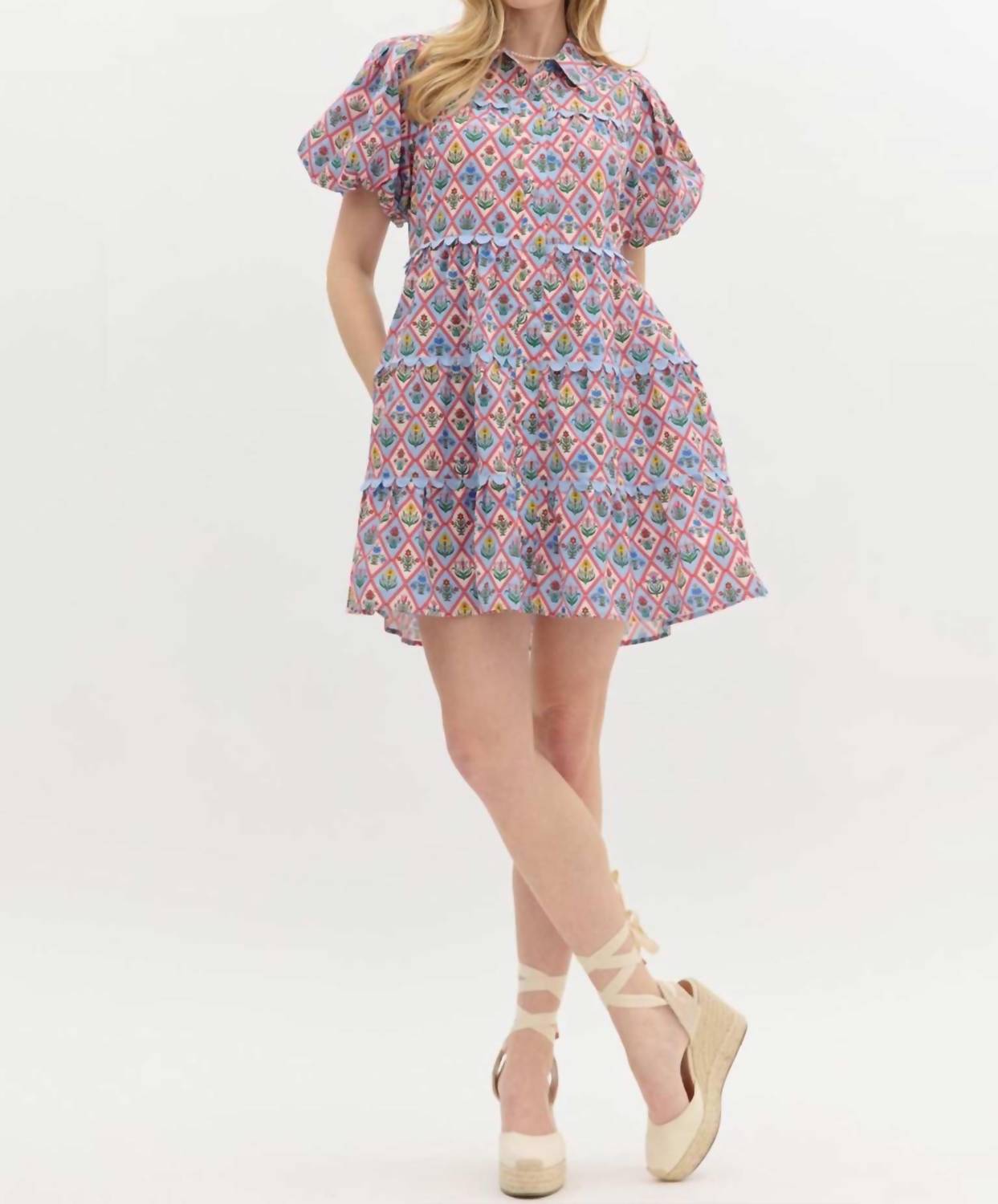 Entro - Floral Pattern Tiered Mini Dress