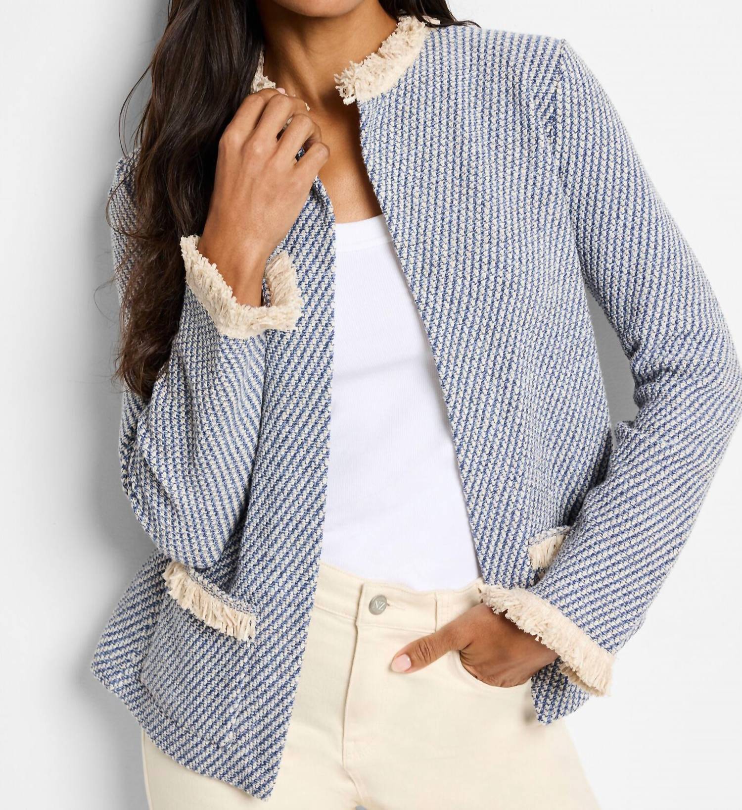 Nic + Zoe - Neutral Fringe Trim Jacket