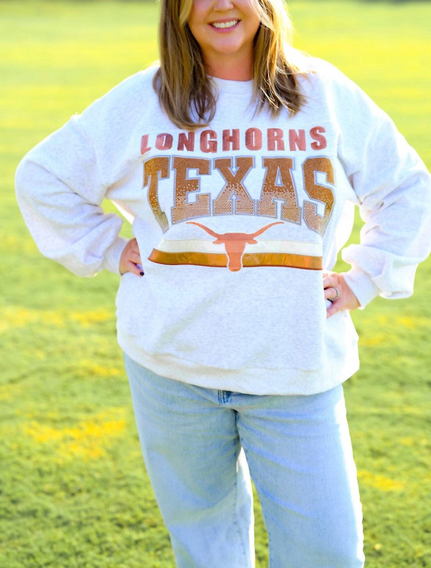 QUEEN OF SPARKLES Longhorns Texas Vintage Sweatshirt in grey - women's top - view 5