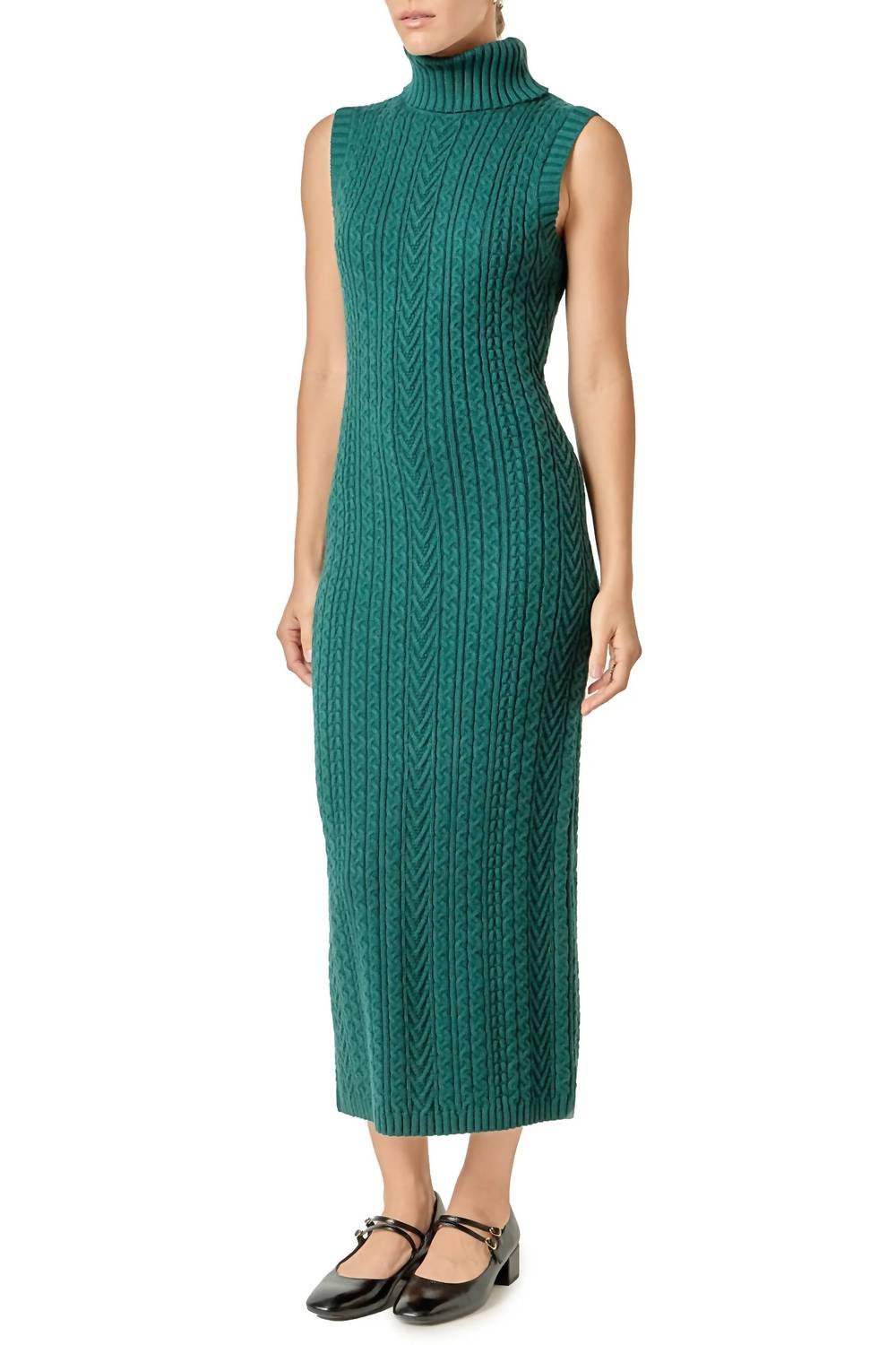 English Factory - Cable Knit Mock Neck Midi Dress