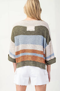 Ee:Some - Striped Notched Collar Top