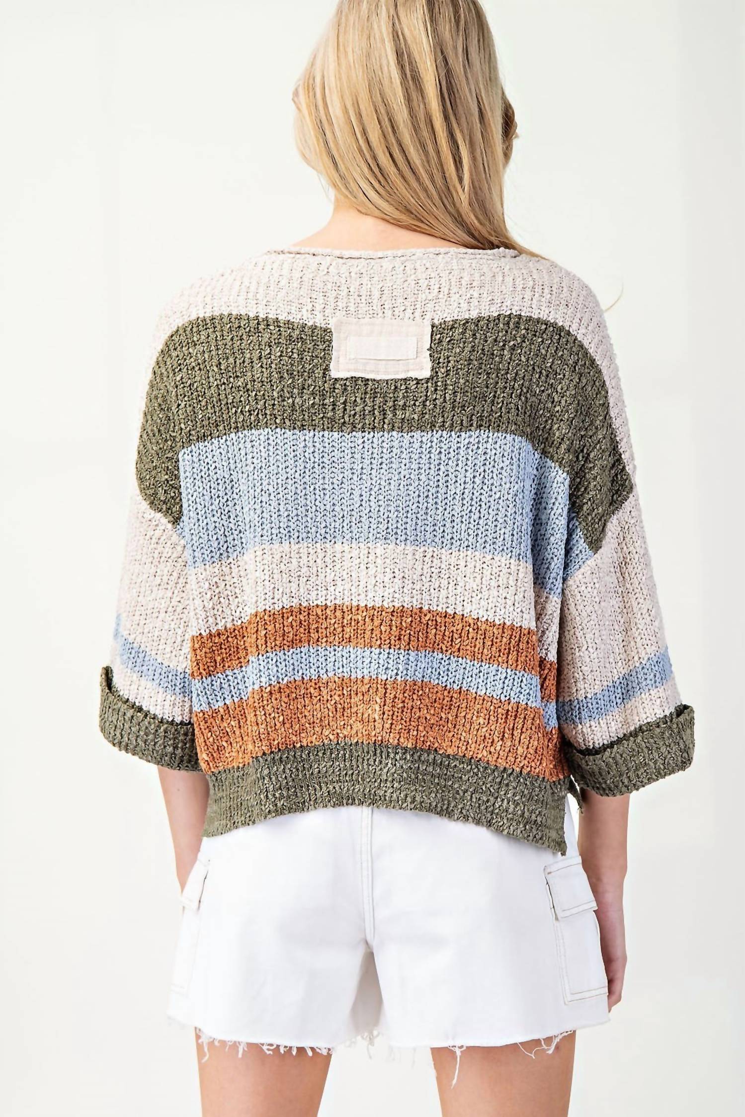 Ee:Some - Striped Notched Collar Top