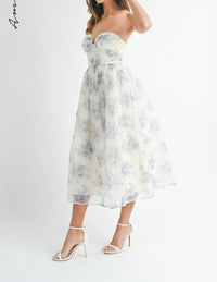 Mable - Ali Floral Strapless Midi Dress