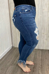 Judy Blue - Women's Samantha Asymmetric Frayed Hem Skinny Jeans