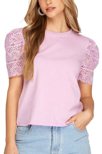 She + Sky - Crochet Sleeve Top
