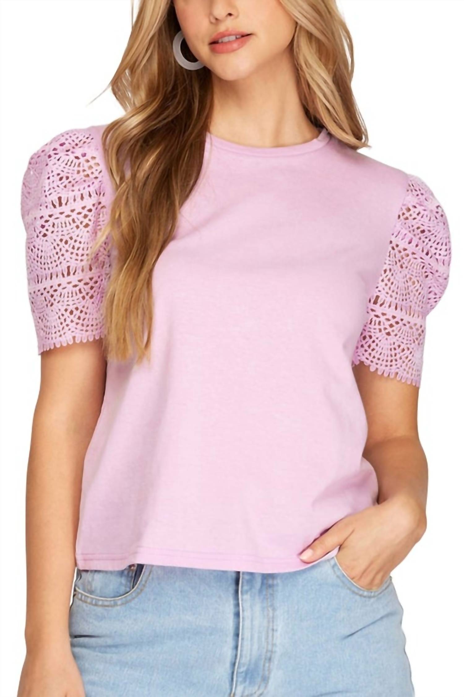 She + Sky - Crochet Sleeve Top