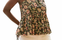 THE GREAT. Women's The Dainty Top in black paisley floral - women's blouse - detail view