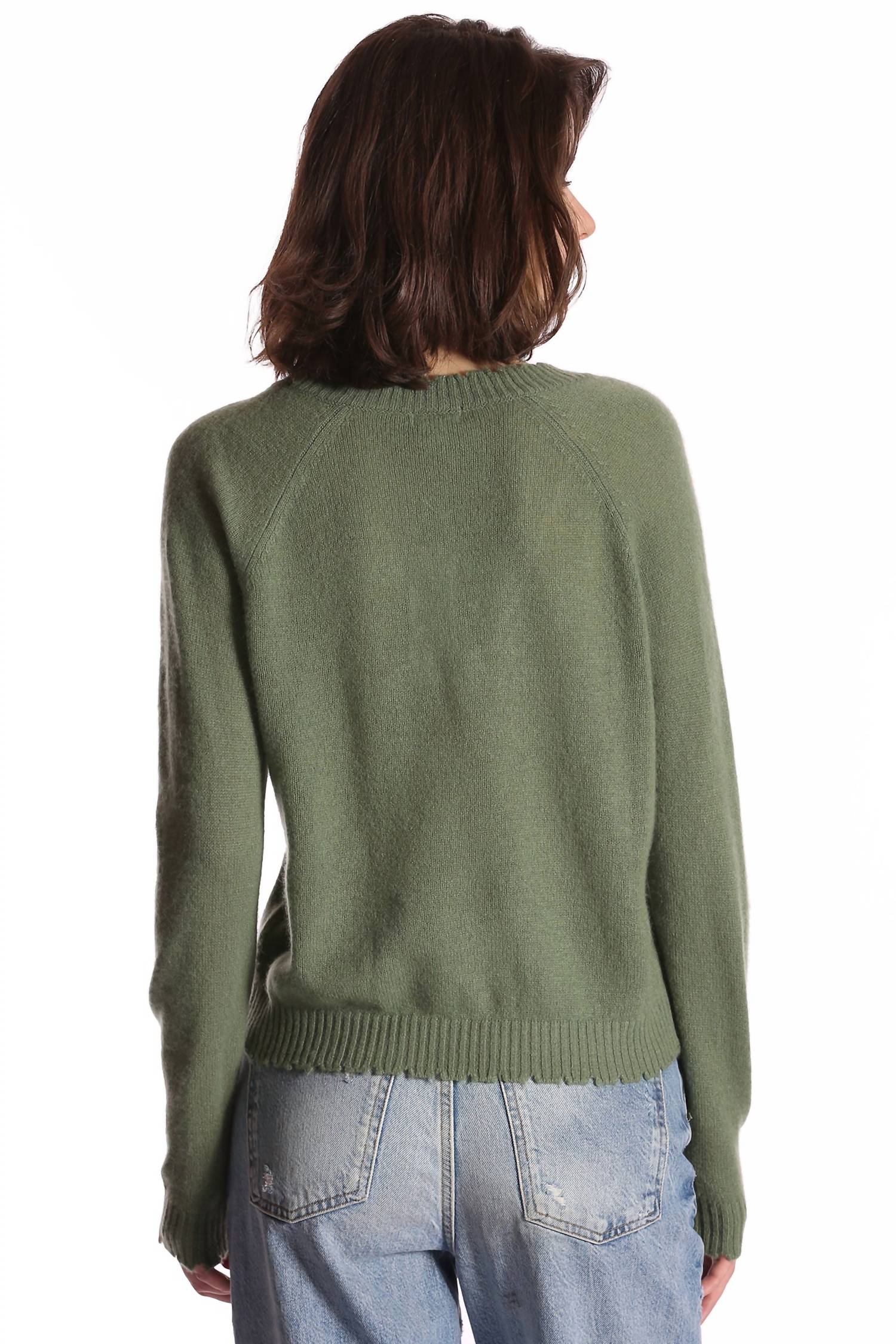 Minnie Rose - Cashmere Frayed Edge Cropped V-neck Sweater
