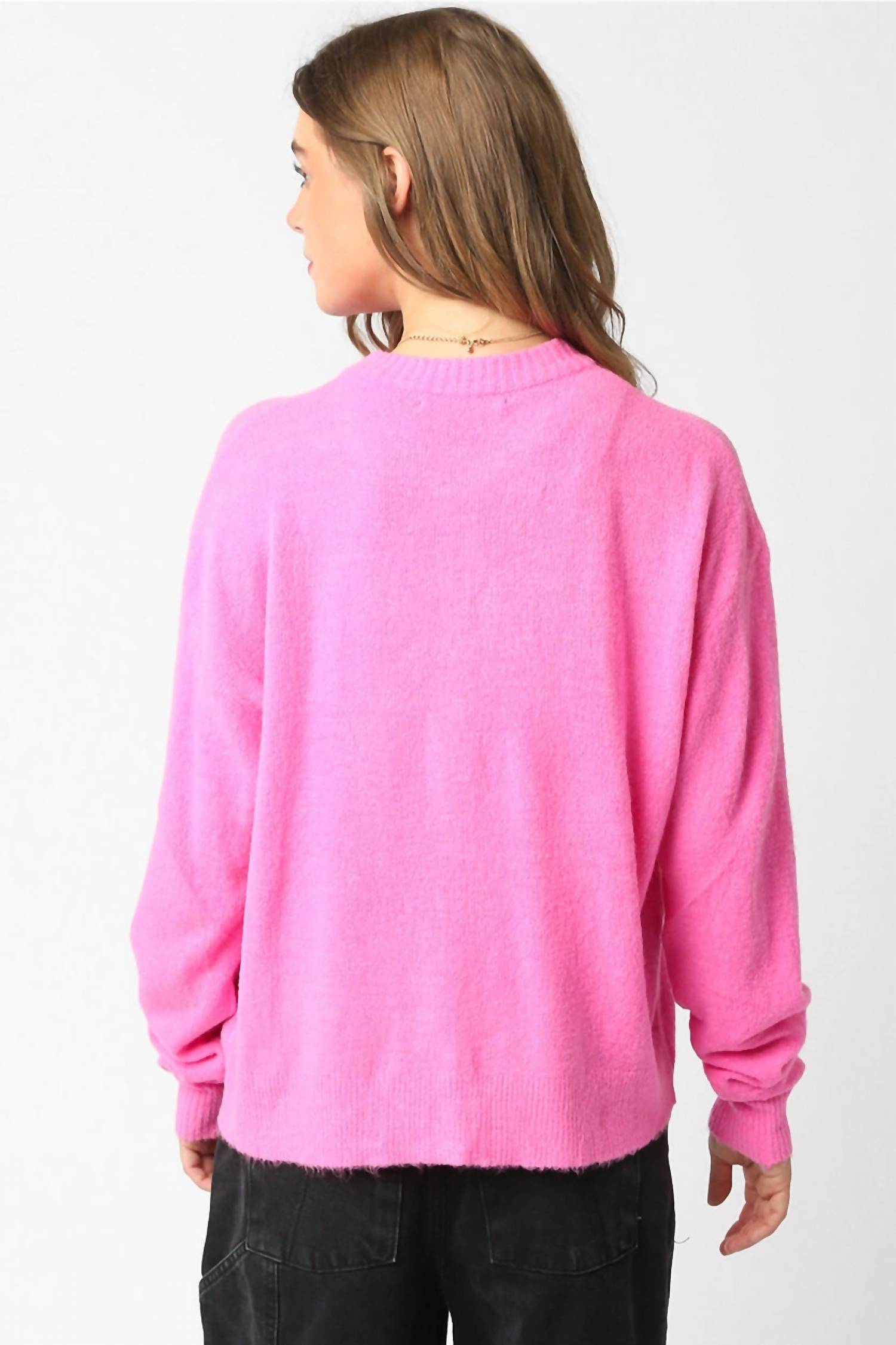 OLIVACEOUS Gillian Sweater in pink - women's sweater - detail view