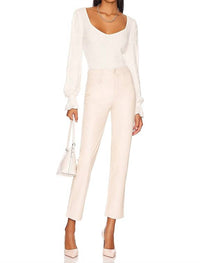 Paige Stella Straight Leg Faux Leather Pants in ecru - women's pants - view 4