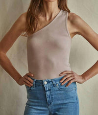 By Together One Shoulder Fitted Ribbed Crop Top in mocha - women's shirt