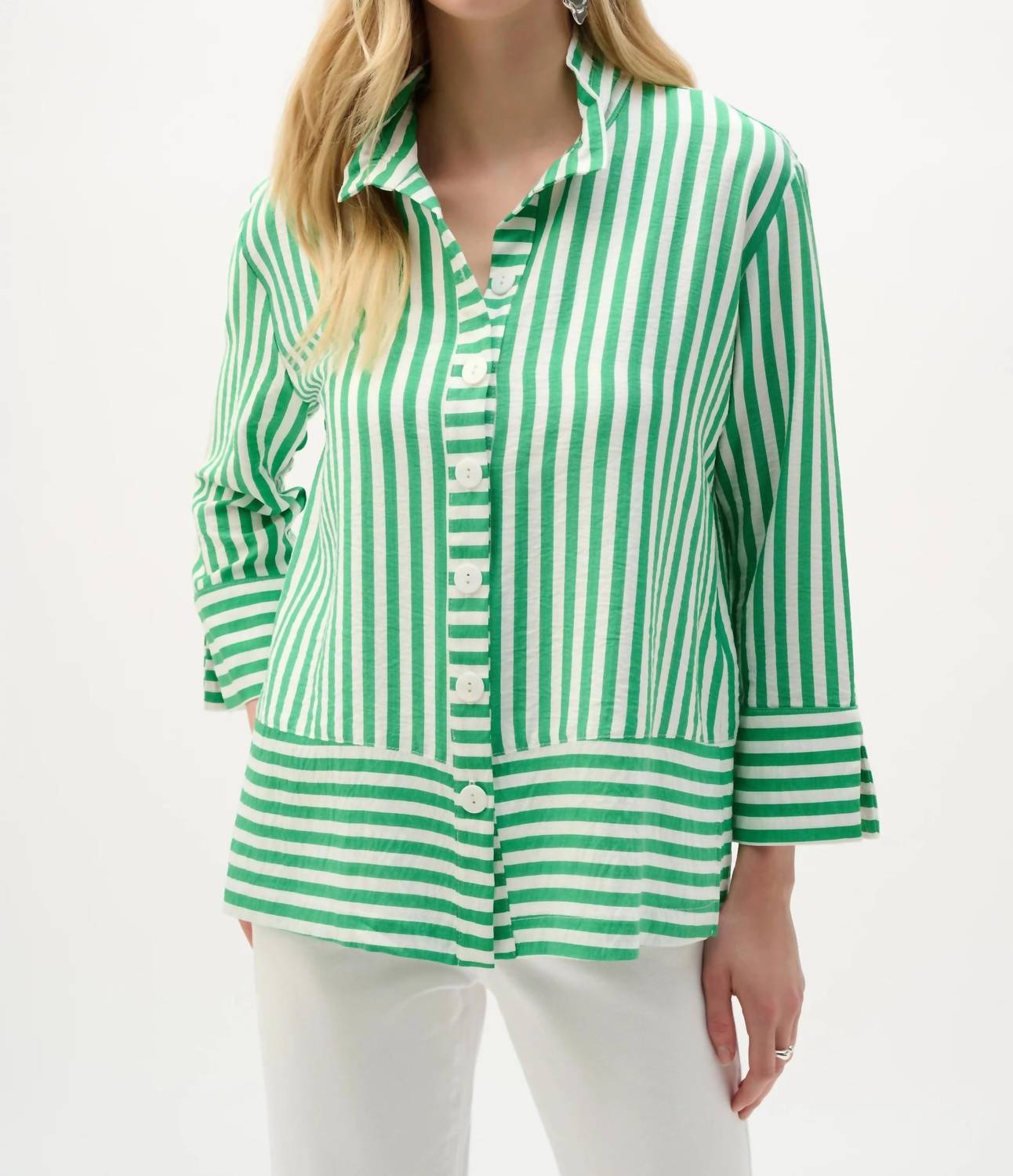 Joseph Ribkoff - Woven Striped Button Down Straight Jacket
