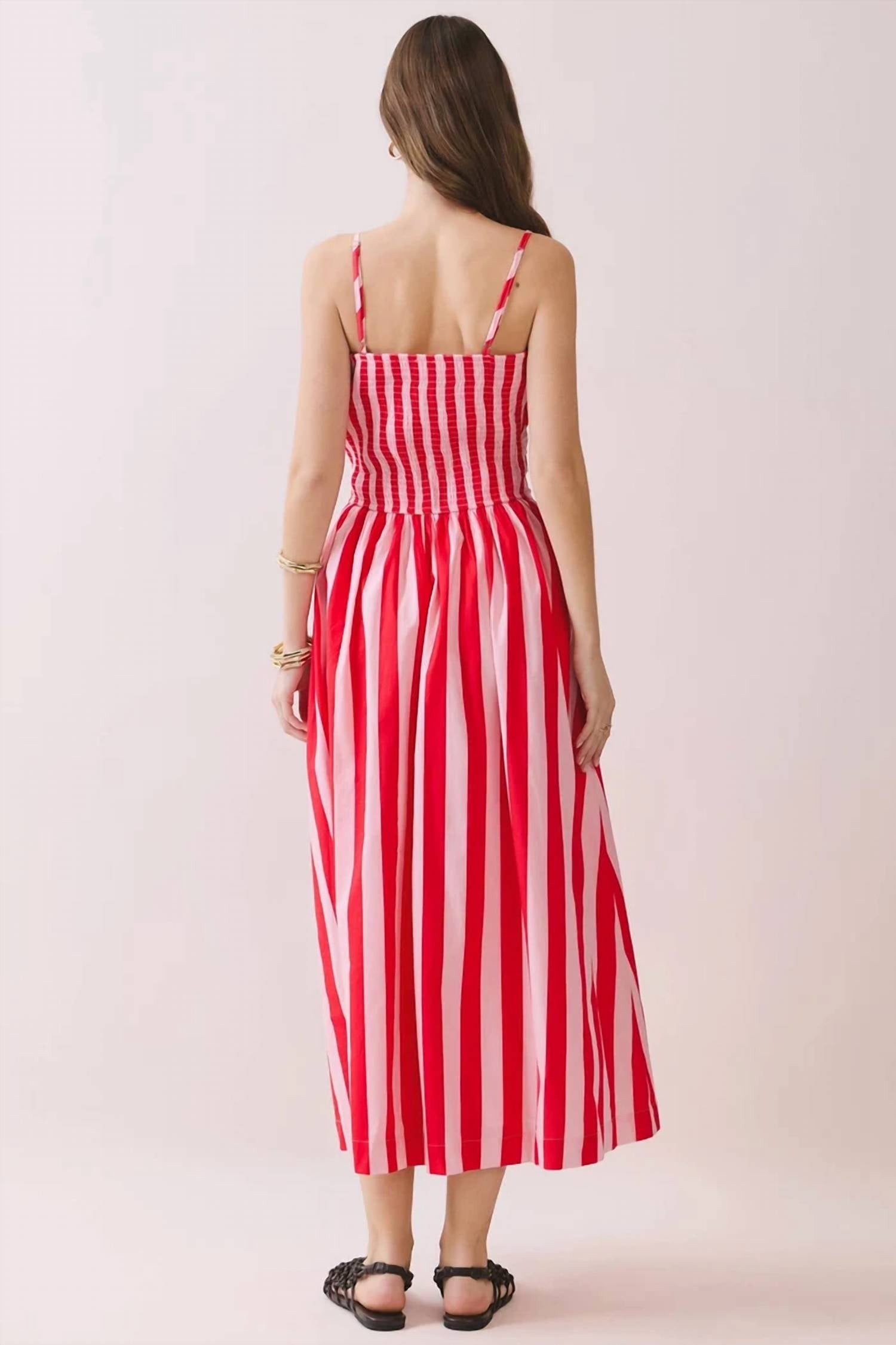 Tcec - Made You Look Stripe Smocked Midi Dress