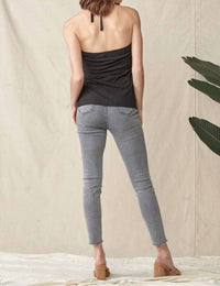 Doe And Rae - Rib Asymmetric Hem Halter Wrap Tank Top