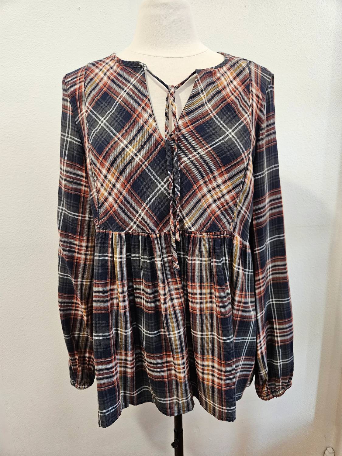 Apricot - Earthy Check Boho Blouse
