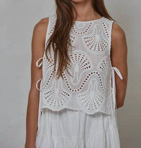 By Together - Cove Woven Cotton Eyelet Round Neck Sleeveless Top