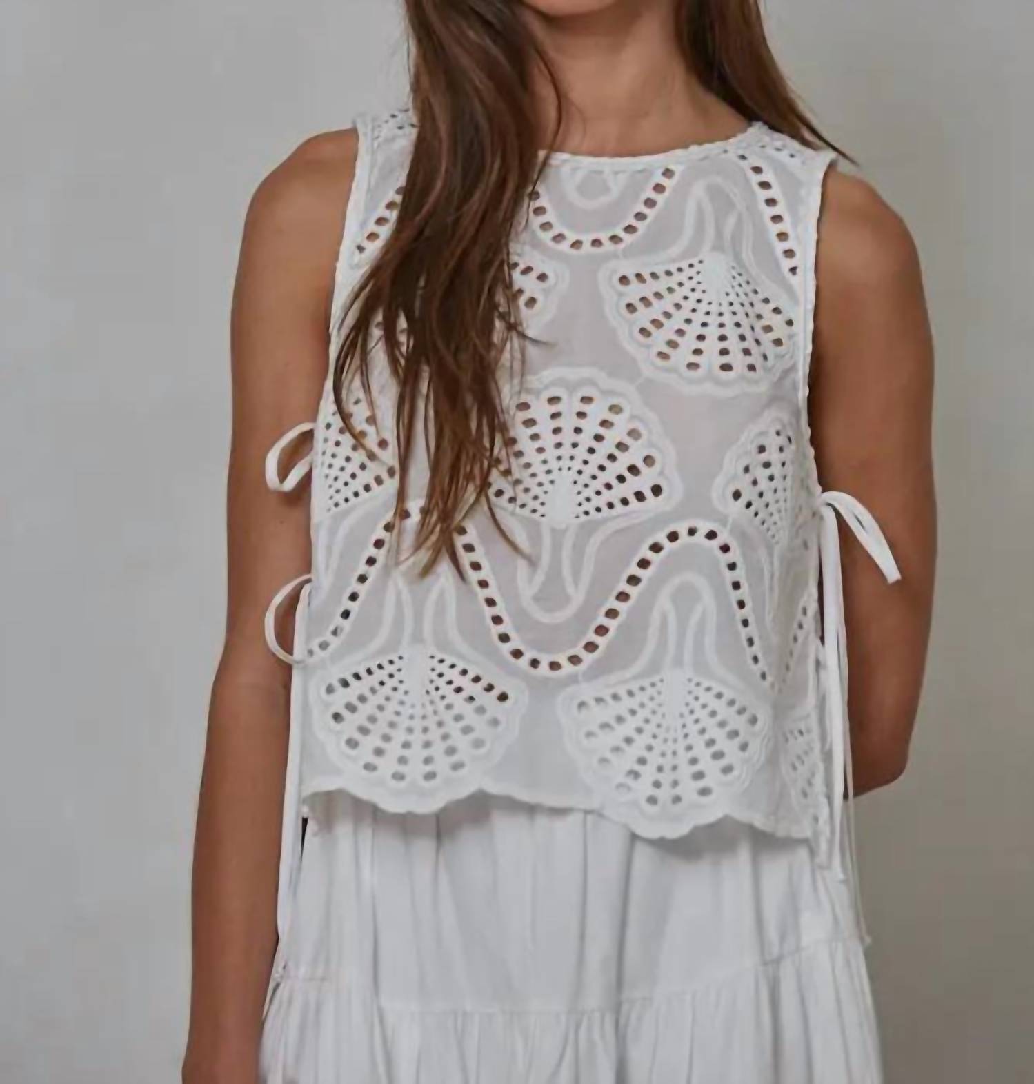 By Together - Cove Woven Cotton Eyelet Round Neck Sleeveless Top