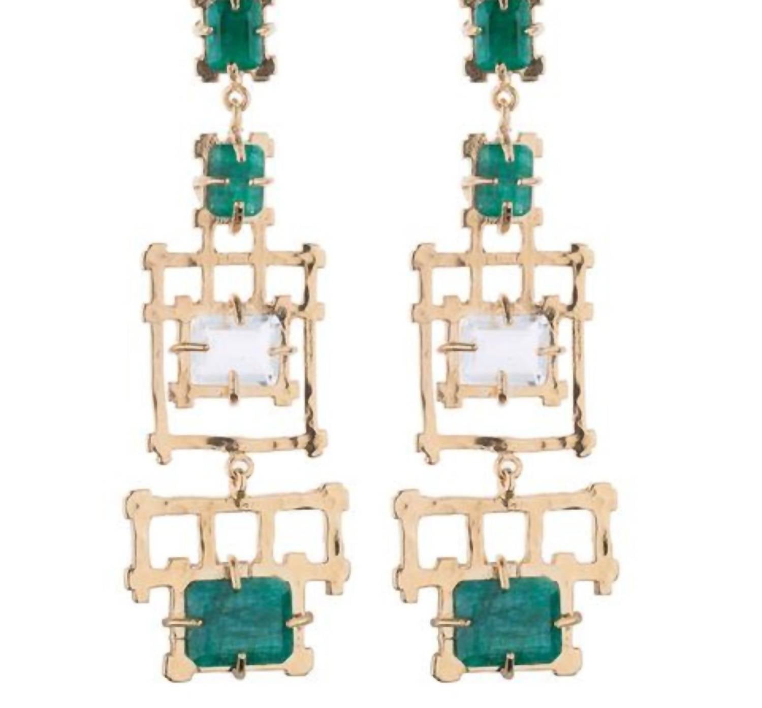 Hazel Smyth - Bamboo Chandelier With Emeralds Earring