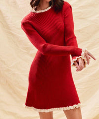 So Me - Cindy Contrast Edge Rib Flared Mini Sweater Dress