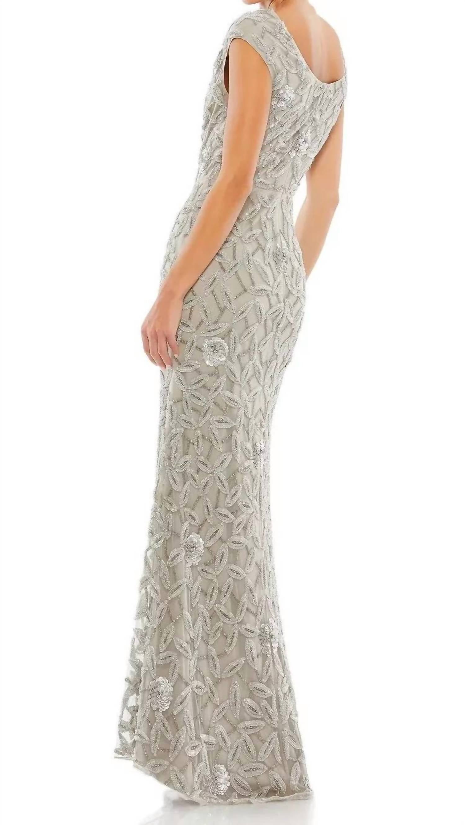 Mac Duggal - Cowl Neckline Embellished Sequin Floral Dress