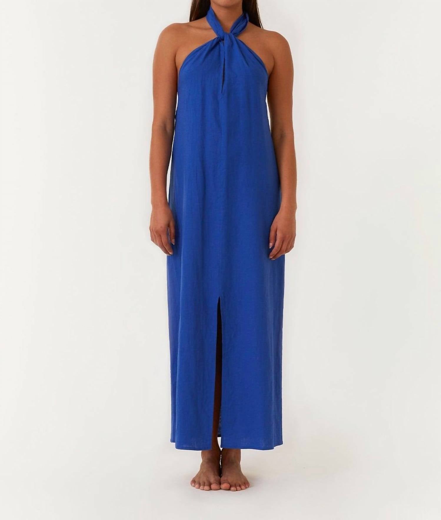 Lovestitch - Open Back Twist Halter Maxi Dress With Front Slit