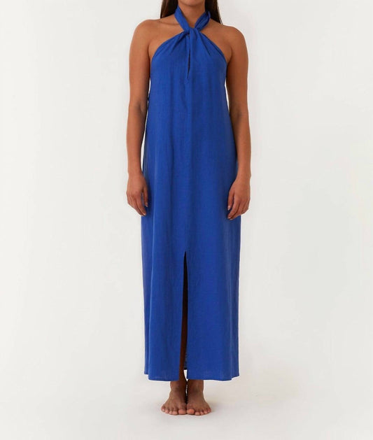 Lovestitch - Open Back Twist Halter Maxi Dress With Front Slit