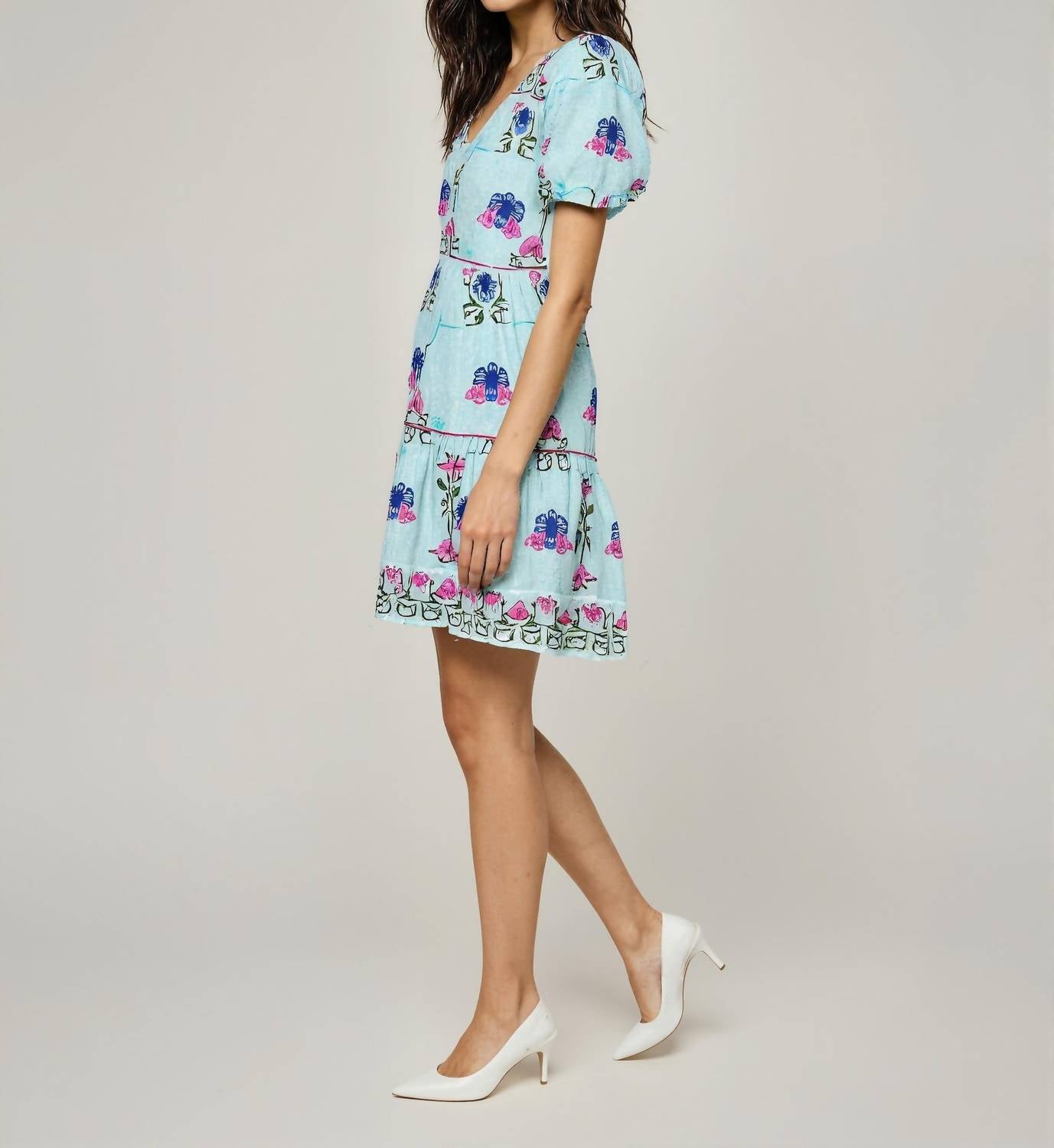 Celina Moon SAHAR MINI DRESS in blue - women's dress - detail view