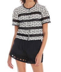 ALLISON NEW YORK Palmer Short Sleeve Top in ivory black - women's blouse