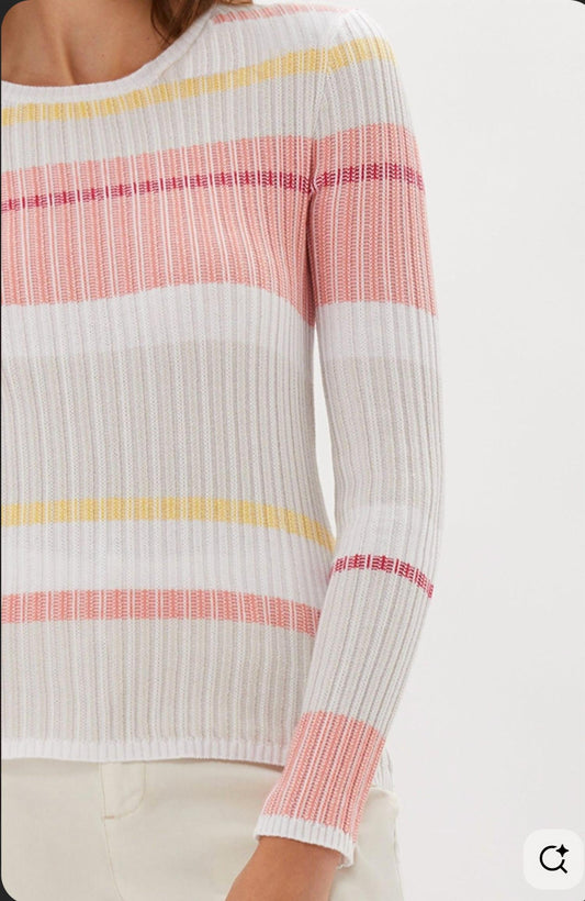 Ecru - Long Sleeve Striped Rib Crew