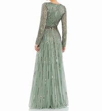 Mac Duggal - Sequined V Neck Illusion Sleeve A Line Gown