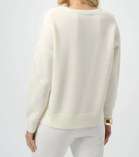 Joseph Ribkoff Sequined V-neck Pullover Sweater Top in winter white - women's sweater - detail view