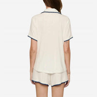 Eberjey Frida Relaxed Short Pajama Set in ivory navy - women's sleepwear - detail view