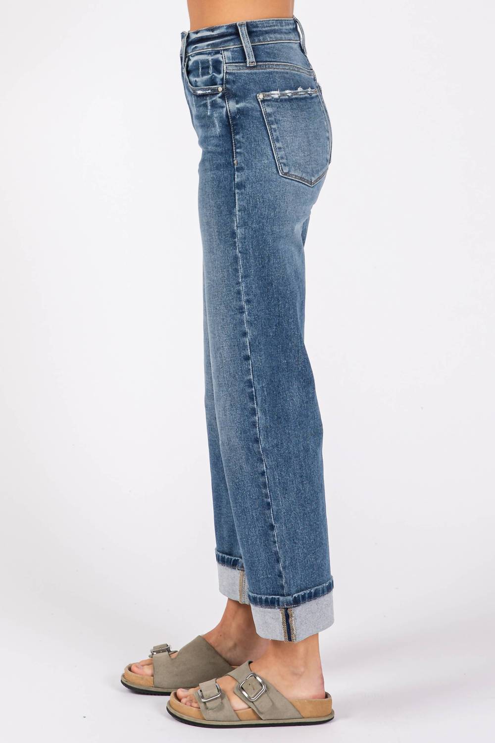 Petra153 - High Rise Stretch Relaxed Straight With Cuffed Hem Jeans