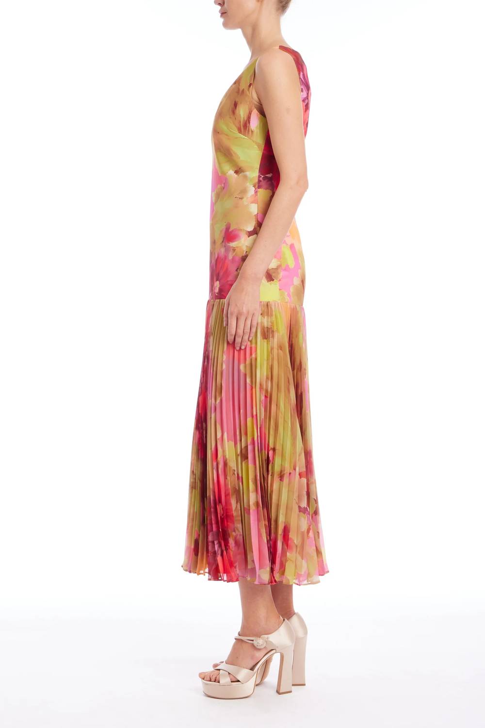Jewel Badgley Mischka - Drop Waist Pleated Midi Dress