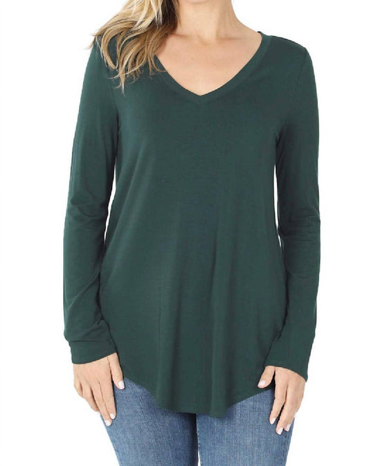 Zenana - V-Neck Dolphin Hem Top