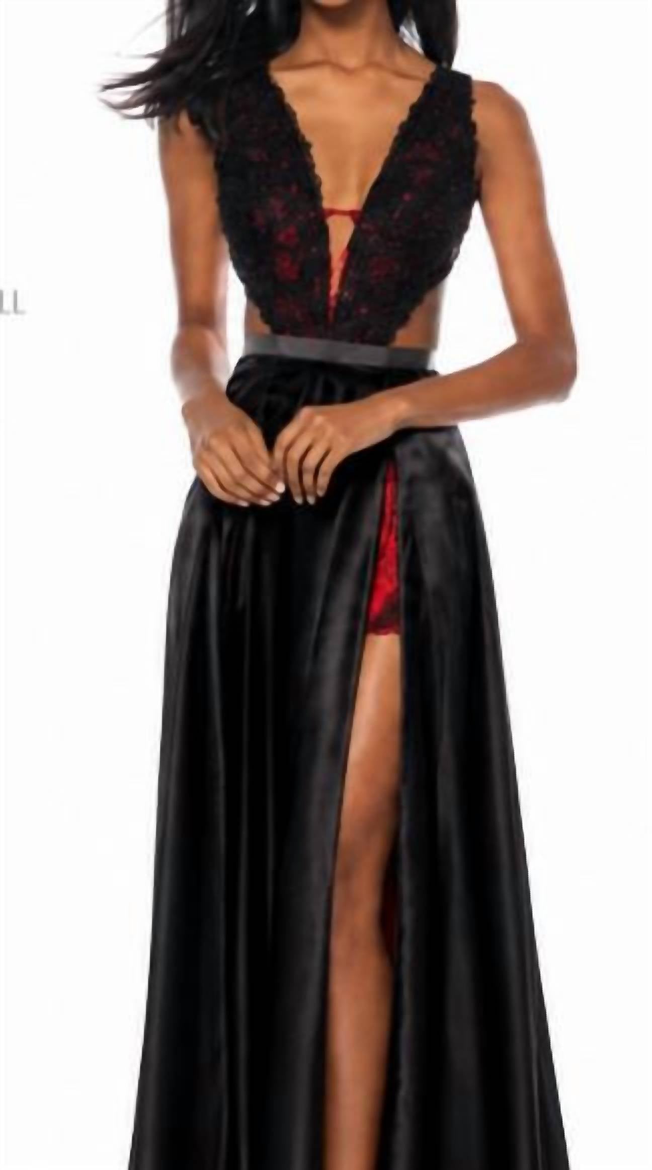 Sherri Hill - Deep V Bodysuit With Overskirt Set
