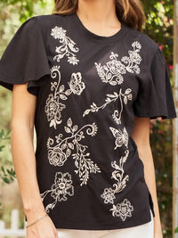 Paparazzi - Embroidered Jersey Flutter Sleeve Tee