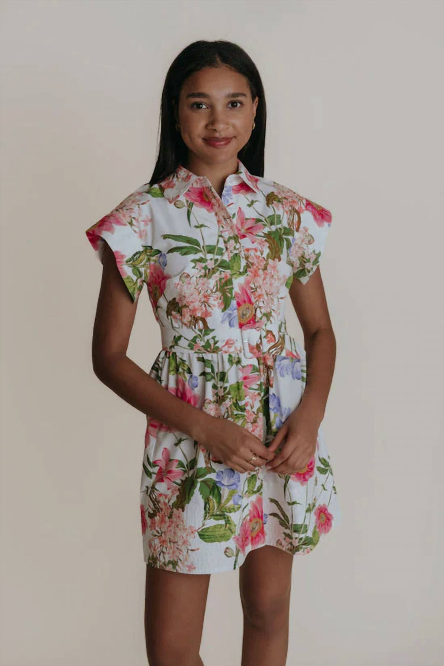 Laroque - All Over Floral Collared Belted Dress