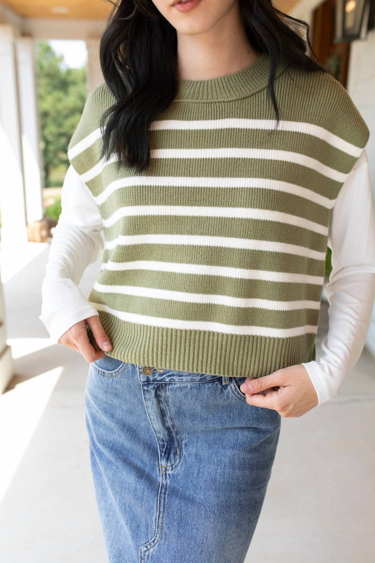 Miss Love Carefree Sweater Vest in sage - women's sweater - alternate view