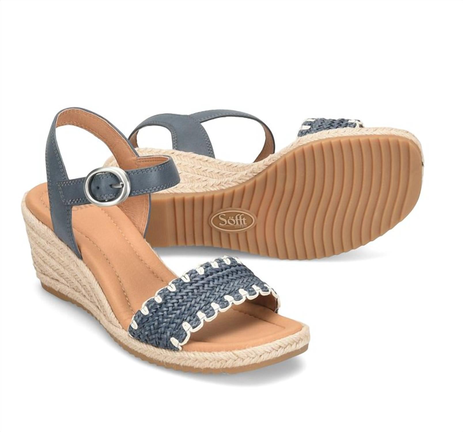 Sofft Women's Inez Leather Woven Sandals in navy - women's sandal