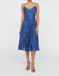 THEIA Ainslie Lace Midi Cocktail Dress in blue mirage - women's dress