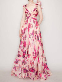 INA Fashion Organza Ruffle Shoulder Dress in apricot - women's dress