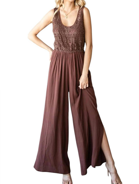 First Love - Tie Back Sleeveless Slit Wide Leg Jumpsuit