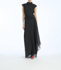 ROTATE Long Dress With Tie in 1000 black comb - women's dress
