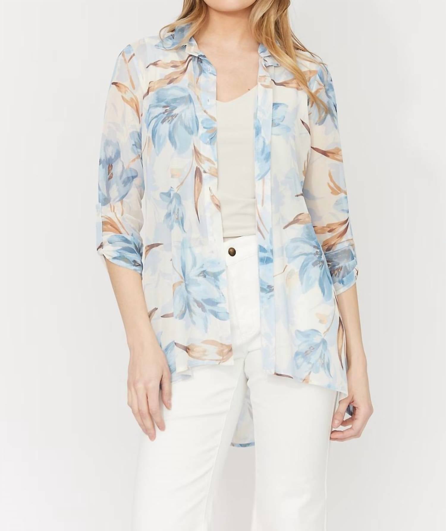 Frank Lyman - Floral Sheer Buttoned Blouse